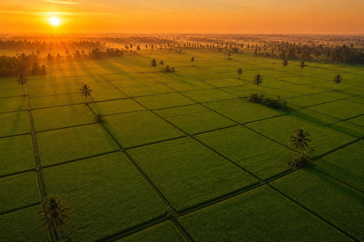 Indian paddy fields at sunrise